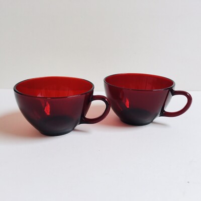 2 Vintage Dark Red Ruby Coffee /Tea Glass Cups For Valentine's Day H-371