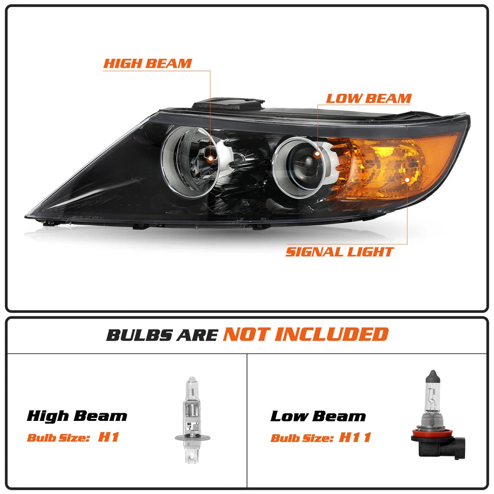 For 2011 2012 2013 Kia Sorento Halogen Black Amber L+R Pairs Headlight assembly - Image 2 of 4