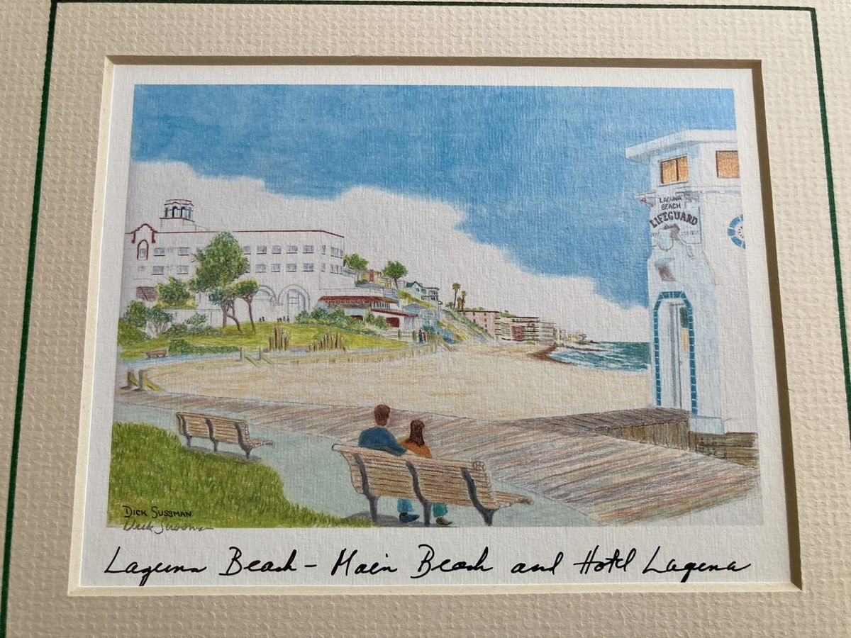 Laguna Beach Main Beach and Hotel Laguna - Dick Sussman ART PRINT