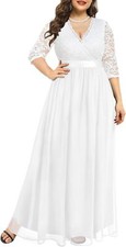 Women's Plus Size Wedding Dress - Wrap Neck Evening Gown with Elegant Details