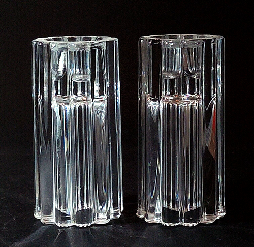 MIKASA GERIPPTE EINZELNE KERZENHALTER, geschliffenes Bleikristall, 4 1/4", Knospenvase, 2 Stück