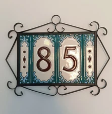 Jacho M-13 Hand-painted Ceramic Number Tiles 11 x 5.5cm & Optional Metal Frames