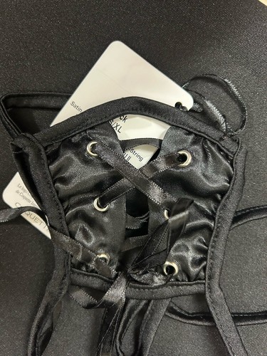 Coquette Tie Front Black Sexy Open Crotch Thong OS/Small or Medium NEW TAGS - Imagen 2 de 8