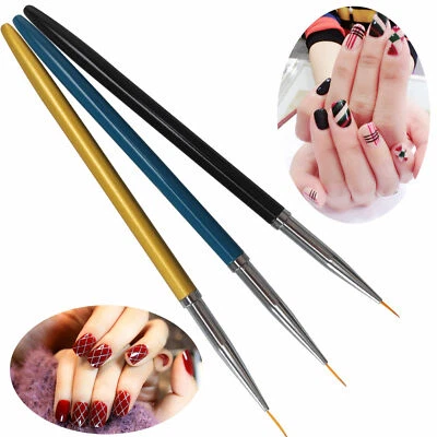3 Pcs Fine Nail Art Brush Liner Pens For UV Gel Polish Painting Drawing UK
