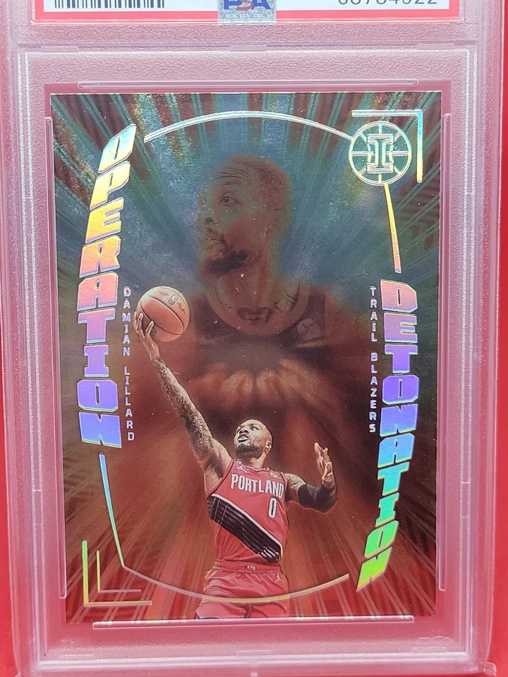 Damian Lillard 2021 Panini Illusions OPRTN.DTNTN ASIA Red Yellow #32 PSA 8 - Image 2 of 4