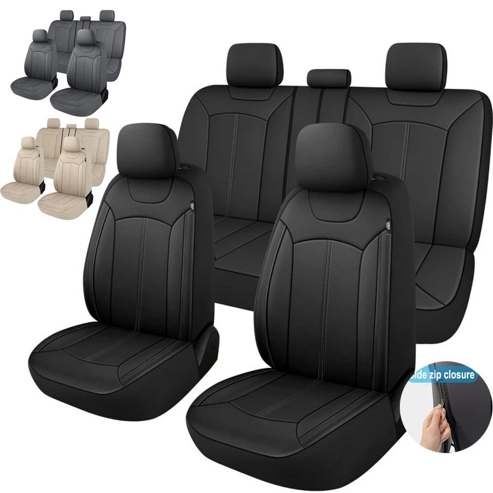 For Mercedes-Benz Car Seat Cover 5-Seat Front Rear with zipper Leather Cushion - Image 2 of 4