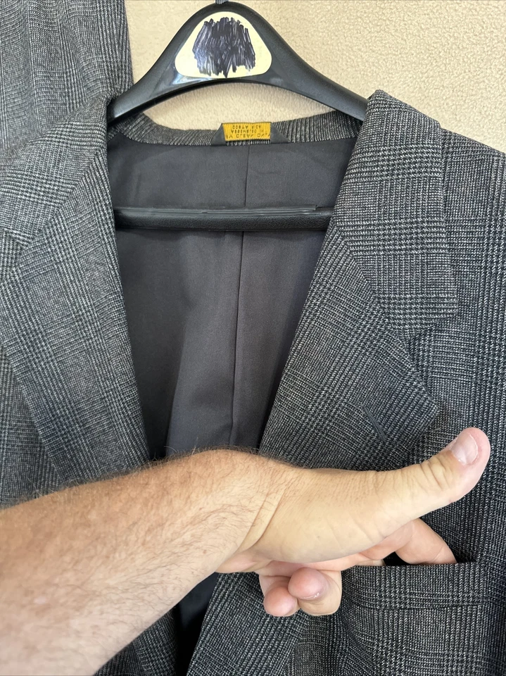 Traje de hombre John Henry 44L largo 2 piezas gris negro a cuadros 36x34 poli rayón 2 BTN Foto 2 de 4