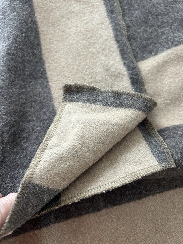 Vintage Brown Thin Wool Blend Throw Blanket, Stripes , Diamonds - Picture 4 of 5