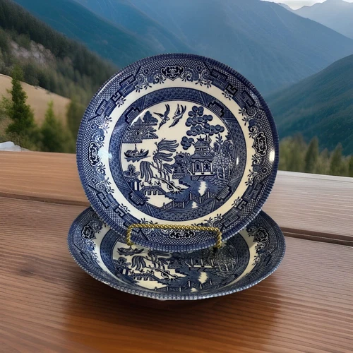 Vintage Set Of 2 Churchill Blue Willow Soup, Pasta Bowl 7 7/8” Made in England
