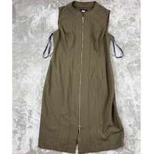 Tommy Hilfiger Olive Green Full Zip Sleeveless Sheath Dress Size 6 Rose Gold Zip