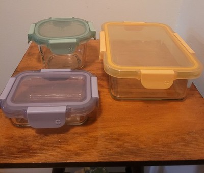Set of 3 Ello Brand Glass Storage Containers, Food Prep Snacks Picnic Crafts