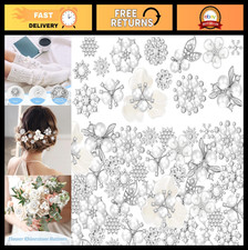 80 Pcs Rhinestone Pearl Flat Back Flower Buttons Craft Embellishments DIY Decor