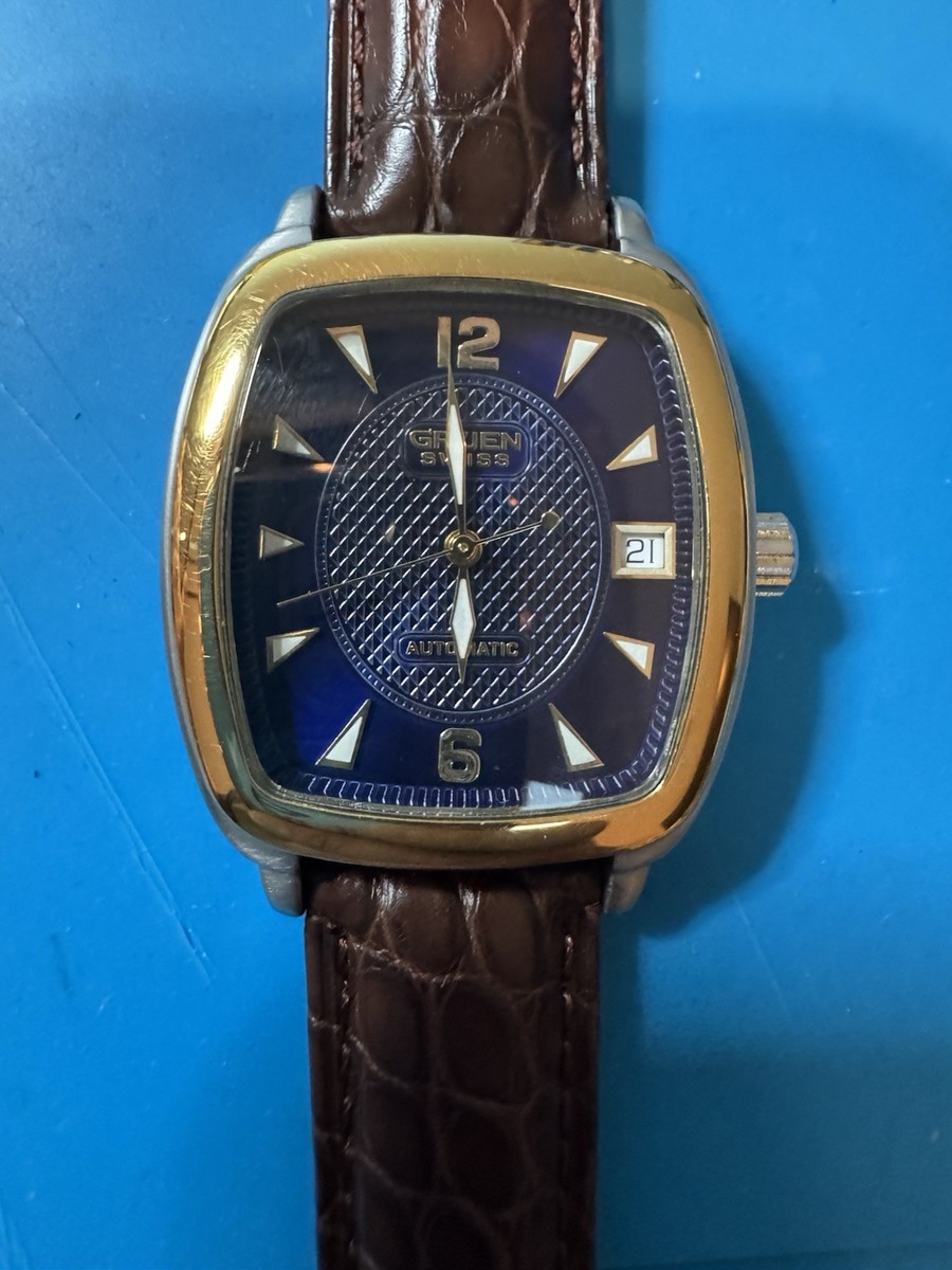 Gruen Blue Gold Swiss Made ETA 25 Jewels 2824 Sapphire Automatic