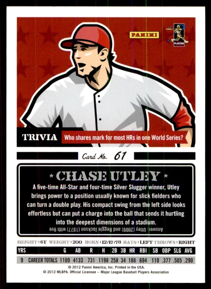 2012 Panini Triple Play Chase Utley Philadelphia Phillies #61 - Imagem 2 de 2