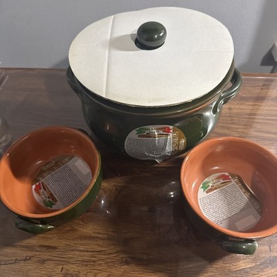De Silva Terre D Umbria Green Terracotta Covered Slow Cooker Set Italy - New