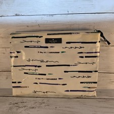 Kate Spade New York Coated Canvas Cosmetic Pouch Abstract Pen Ink Print White