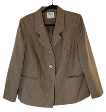 Le Suit Womens Brown White Pinstriped Blazer Career Business Size 18 - Pockets