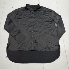 Fashion Nova Button Up Shirt Womens XL Black Collared Long Sleeve Satin Tunic