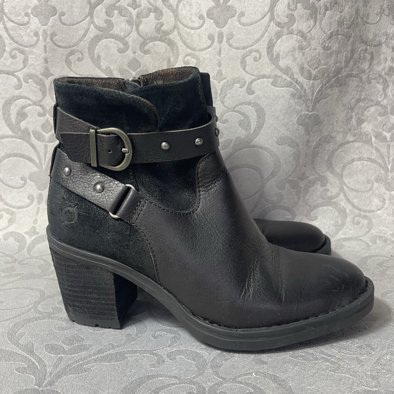 Born Derica Ankle Boots Booties Shoes Womens Size 6.5 Black Leather Studded