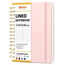 SUNEE Journaling Notebooks, A5 Lined Spiral Notebook for Women, 146 Pink
