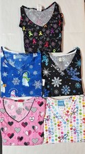 Bundle Lot of 5: Dickies, Bio, H.Q. Fun Print Women's Scrub Tops -XL - XLarge