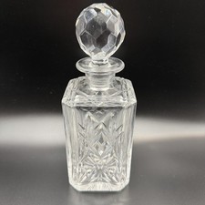 Vintage English Crystal Cut Glass Square Decanter with Matching Stopper VGC