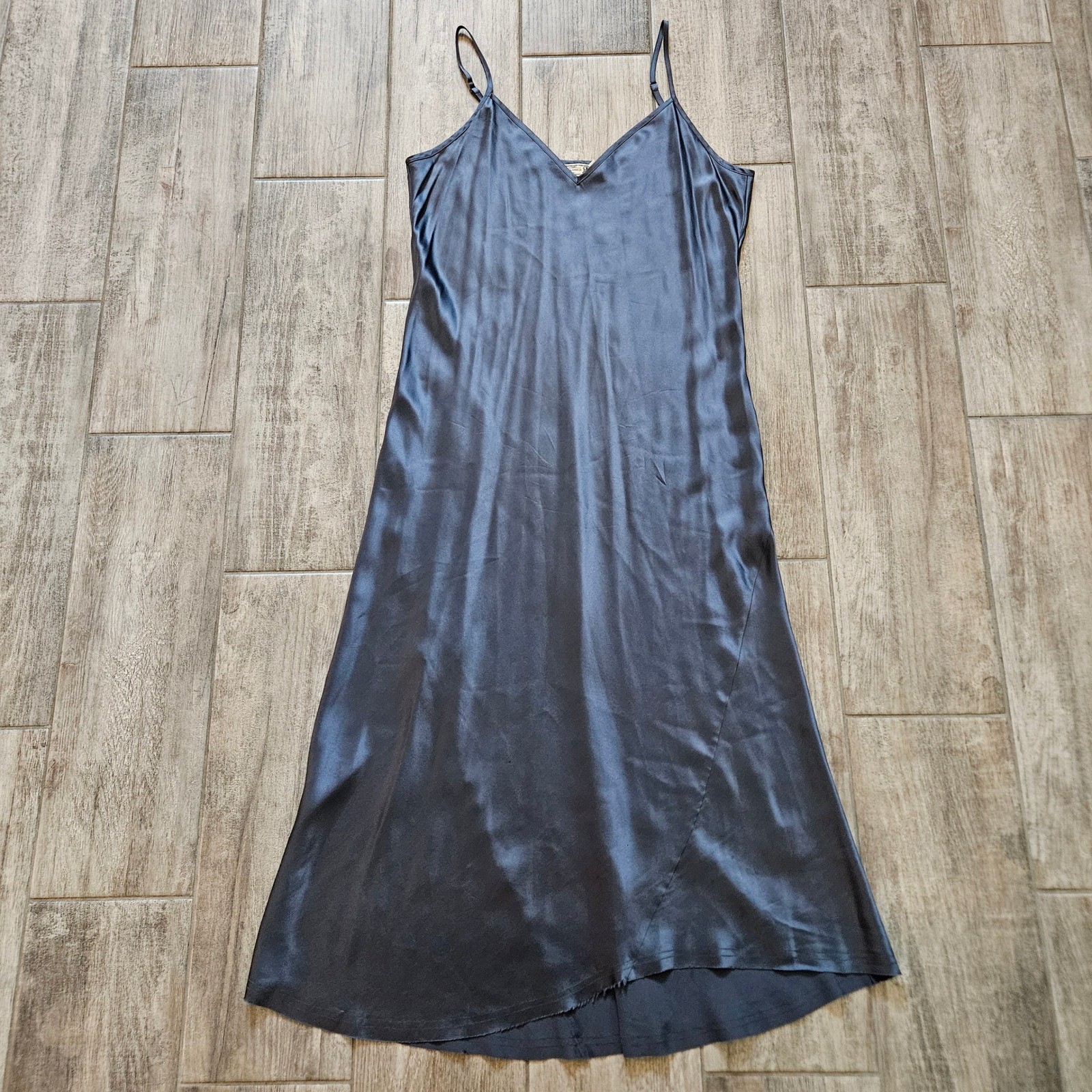 Go by Go Silk Go Longer Slip Dress Size L Slate Grey 100% Washable Silk 90s