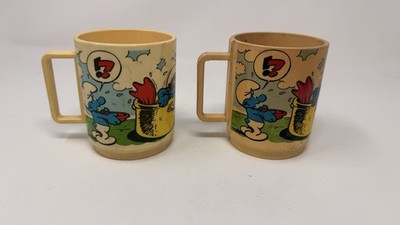 Vintage 1980 Smurf Smurfs Mug Plastic Cup Made In USA By DEKA 3.5  With Handle