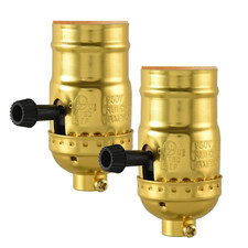 2PCS UL Lamp Socket Replacement E26 3-Way Turn Knob Low-Medium-High Gold