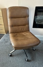 Brown Leather Office Chair Swivel Desk Chair Chrome Base Adjustable – Excellent
