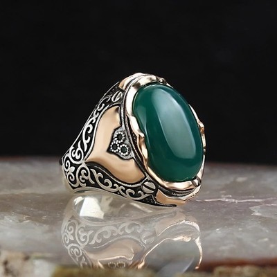   925K Sterling Silver Ring with Agate | Intricate Baroque Statement