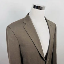 Jos A Bank 42R Tailored Fit Sport Coat 100% Wool Beige Plaid Two Button Vented