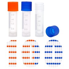100 PCS 2ml Plastic Vials with Caps Lab Sample Test Tubes Lids Science Kit Set