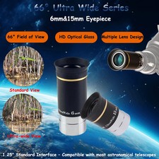 66  UW Series 6mm/15mm Ultra Wide Angle Eyepiece 1.25" HD All Metal Accessories