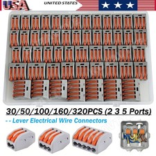 30/320X Lever Wire Connectors Nuts Kit 2/3/5Port Push-in Quick Connect AWG 28-12