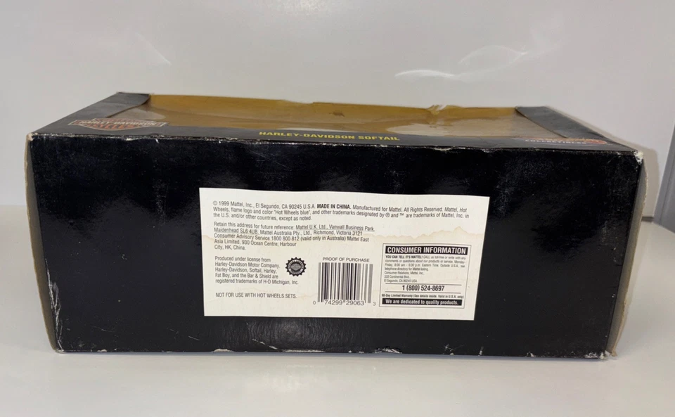 HOT WHEELS HARLEY DAVIDSON SOFTAIL MOTORCYCLE 1:10 Scale Hot Wheels NIB - Image 3 of 4