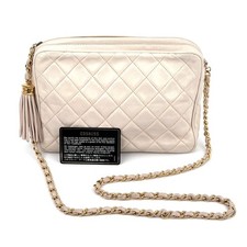 CHANEL Matelasse Chain Shoulder Bag Lambskin Leather Fringe Ivory #A316