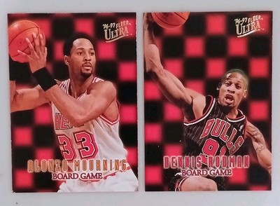 96/97 Fleer Ultra Board Game #17 Dennis Rodman and #11 Alonzo 