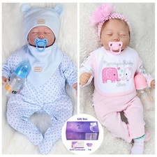 22" Realistic Twins Reborn Dolls Boy/Girl Vinyl Silicone Soft Newborn Babies Toy