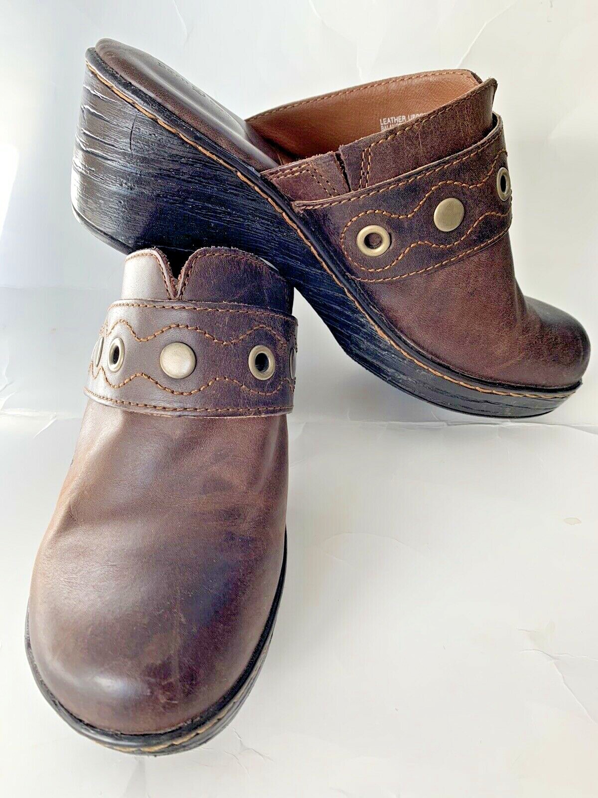 Womens boc Born Brown Leather Clogs Rivets Shoes Size… Gem