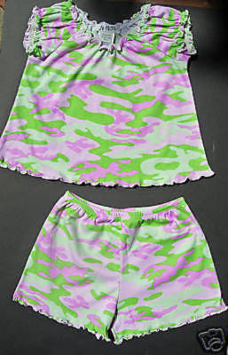 At Home Lime Green and Pink Camo Pajamas Size 6X/7