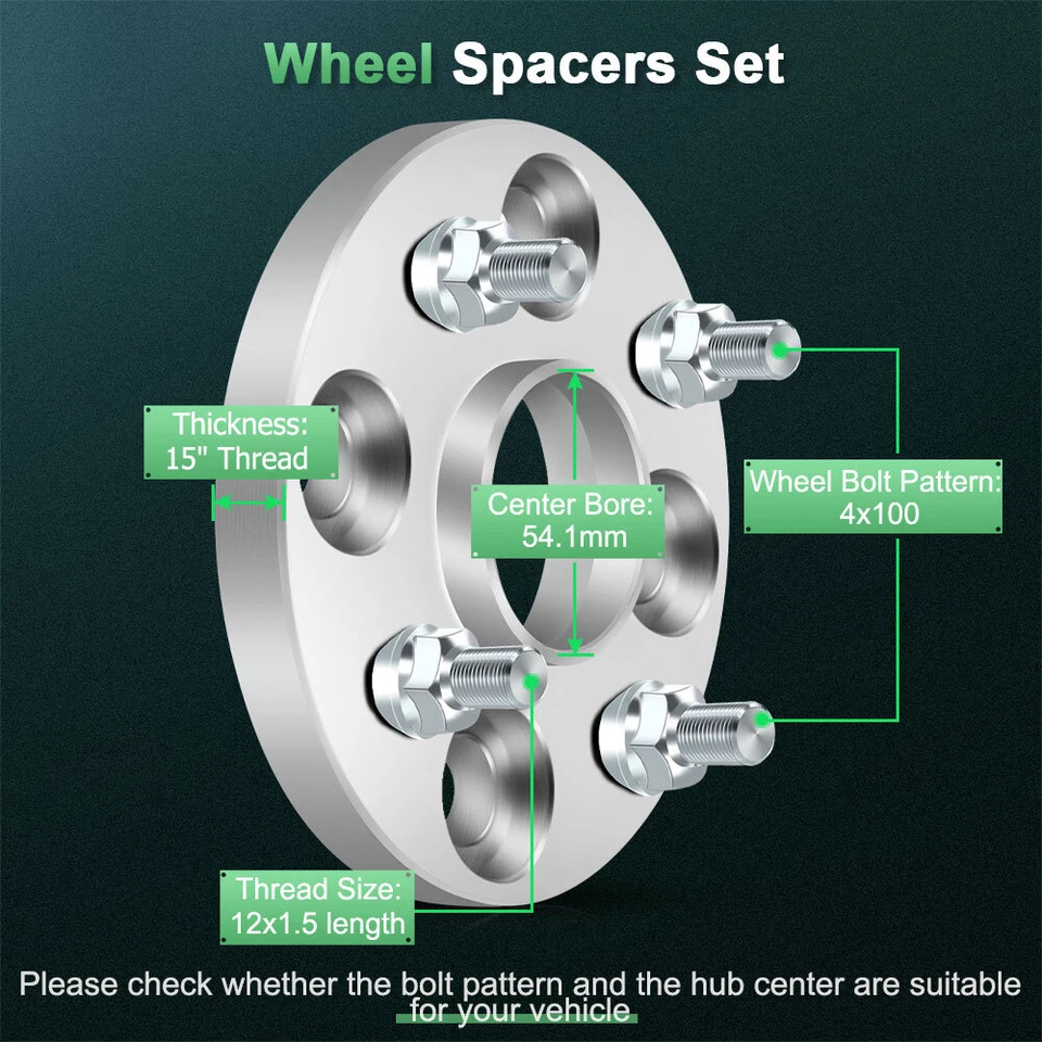 4pcs wheel spacers 15mm 4x100 12x1.5 studs For Toyota Corolla Prius Yaris Ford - Image 2 of 4