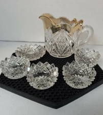 Vintage Gold Trimmed Glass Creamer With Salt Cellars