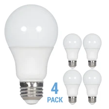 4 Pack Satco S39596 LED Bulbs 120V 9.5W A19 Medium E26 Frosted 2700K Warm White