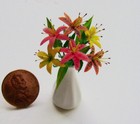 Dollhouse Miniature LILIES IN WHITE VASE 1:12 Yellow, Pink ,Tiger Artisan signed — photo 2