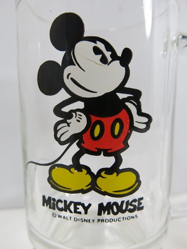 Vintage Walt Disney MICKEY MOUSE Clear Glass Beer Mug Cup with Handle - Picture 2 of 10