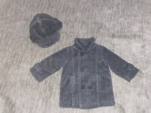 EUC Boy 1st Impression gray Double Breast Fleece peacoat Hat Set  0-6m Wedding