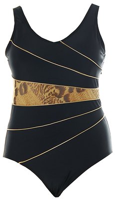 EYE-ALPIN Luxus Badeanzug Schwarz Gold Leo 46 Cup D K1235