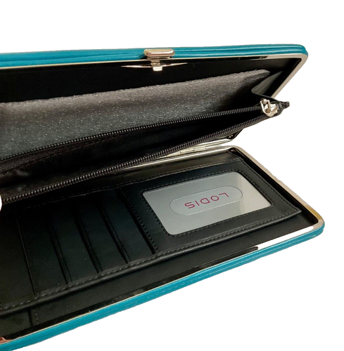 LODIS Framed Wallet Clutch Studded Blue Leather New - Picture 11 of 18