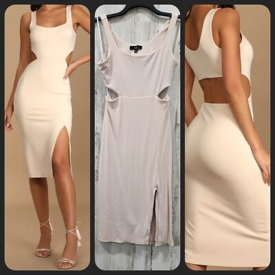 LULUS How I Feel Cream Cutout Bodycon Midi Dress**Very Stylish**Size LARGE**NWOT